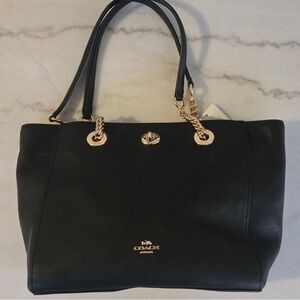 Coach Black Tote with Gold Accents